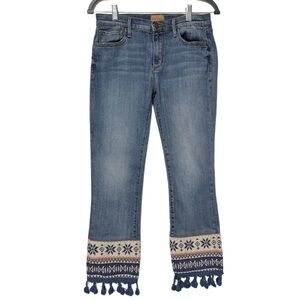 {Driftwood} "Classic Fit Colette" Mid Rise Bootcut Kick Crop Embroidered Jeans